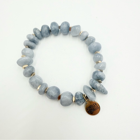 Kinsley Armelle Grey Angelite Stones Beaded Stretch Bracelet - Picture 3 of 5